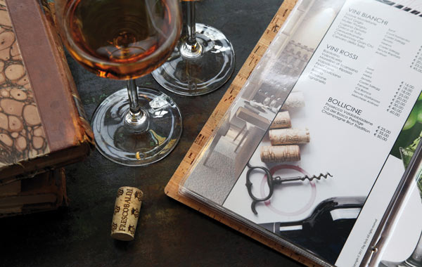 Weinkarte aus echtem Kork, abwaschbar, mit Dokumenthüllen