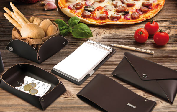 Brotkorb, Bestellblock, Rechnungshalter "Light", Rechnungstasche, Wechselgeldschale aus Lederfaserstoff / LEFA braun